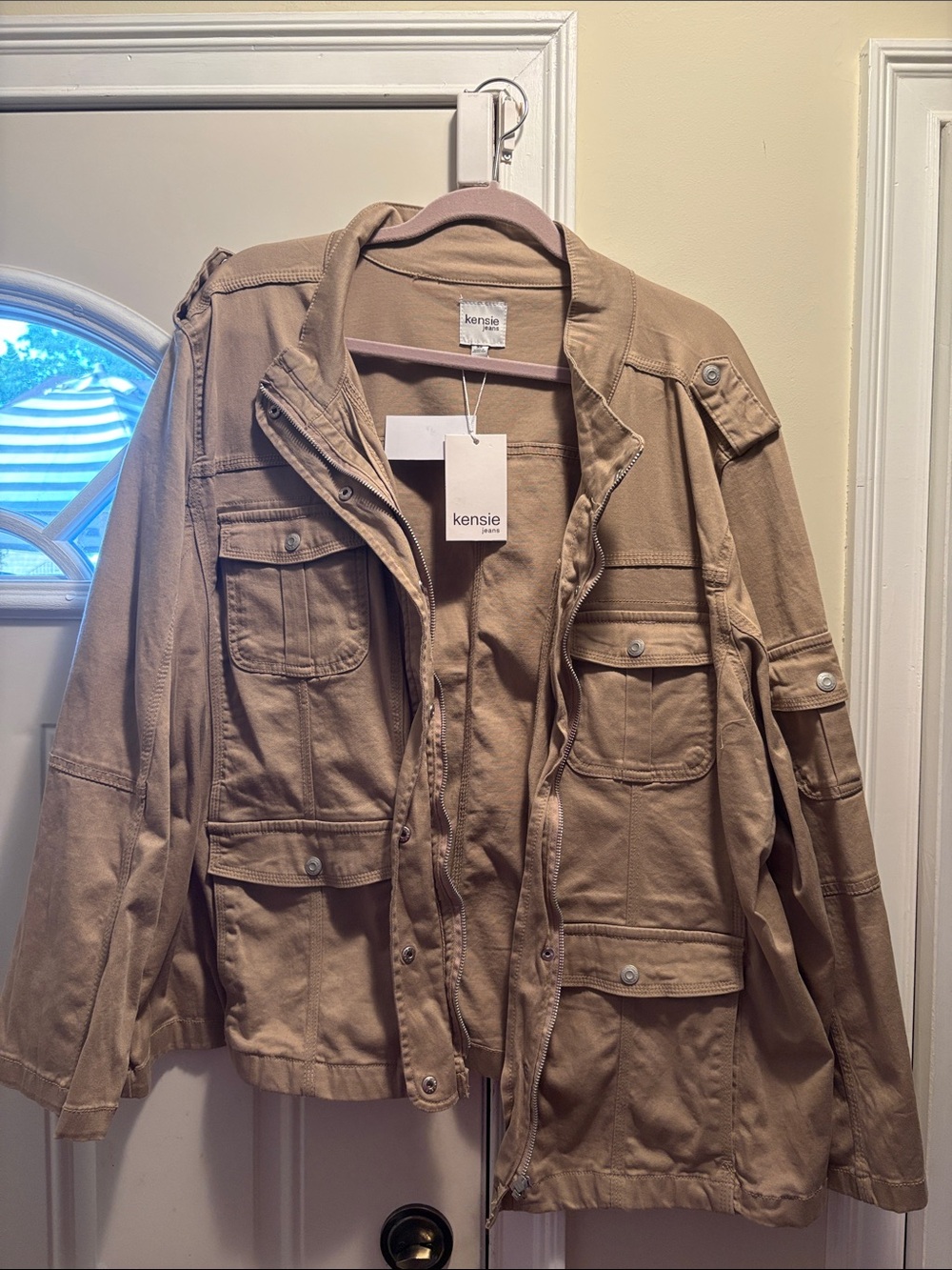 Kensie Beige/Tan Utility Jacket with Multiple Pockets